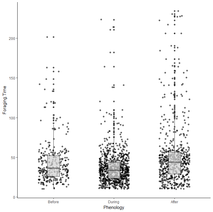 Raw plot of foraging times by phenological period