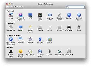 Mac OS X Control Panel