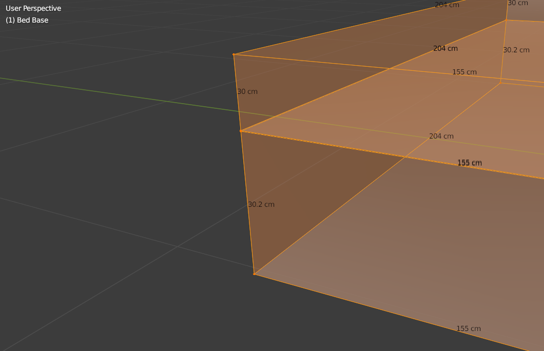 screenshot of a corner of the bed where one height edge says 30cm and another that is clearly 2 times the size says 30.2cm