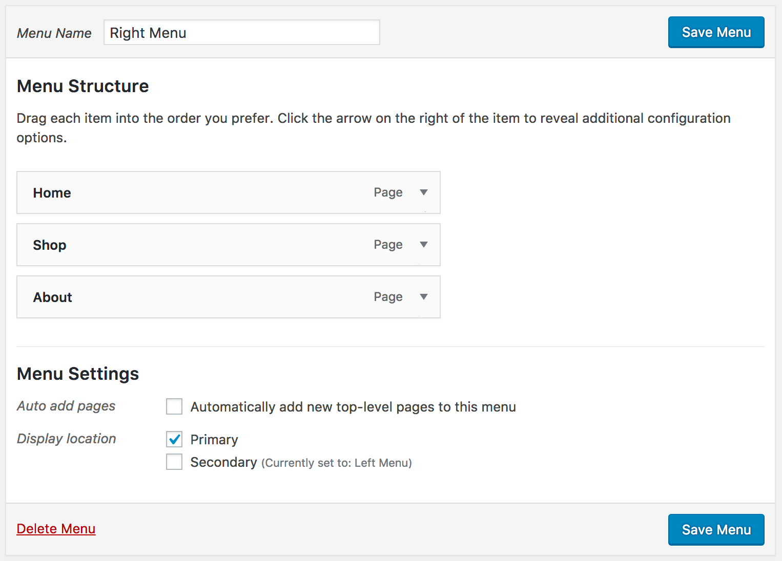 Right Menu Structure