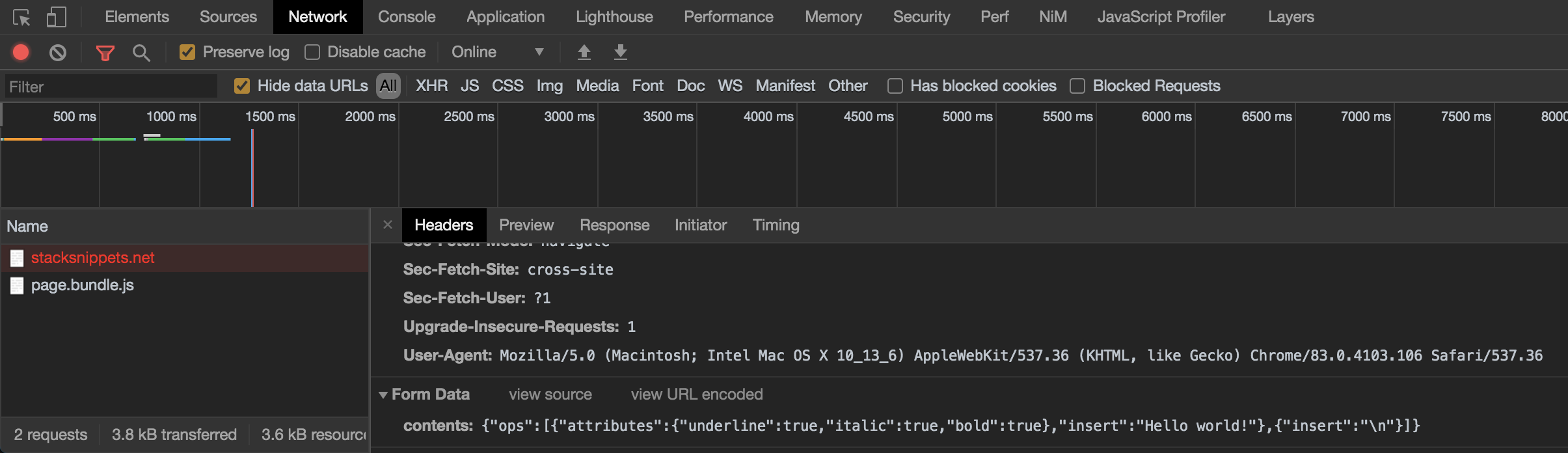 StackOverflowのSnipet実行でPOSされたform-dataを確認してみた