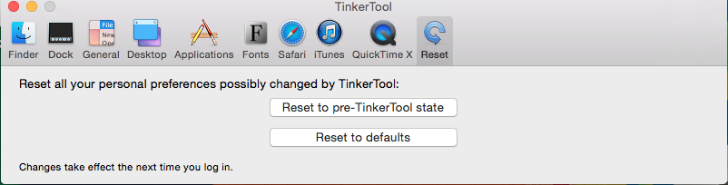 TinkerTool reset area