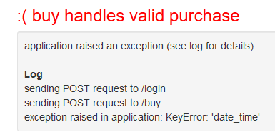 Error message from check50: exception raised in application