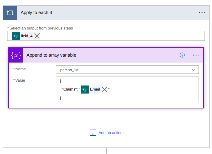 Snip of a Power Automate FLow