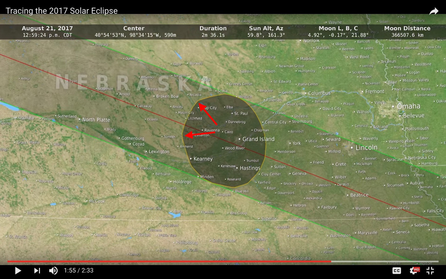 Screenshot of NASA Goddard video Tracing the 2017 Solar Eclipse