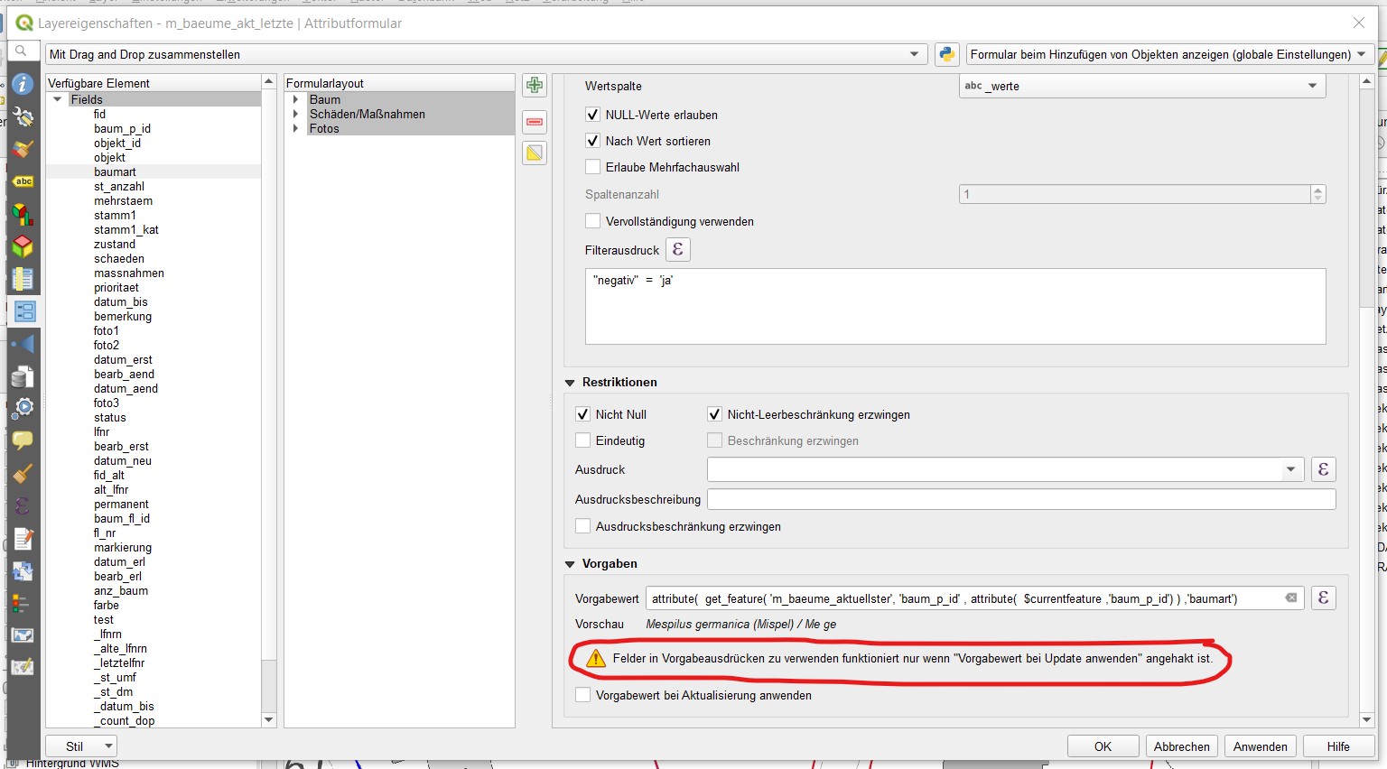 3.10: default value with using given field value, warning without update automativally1