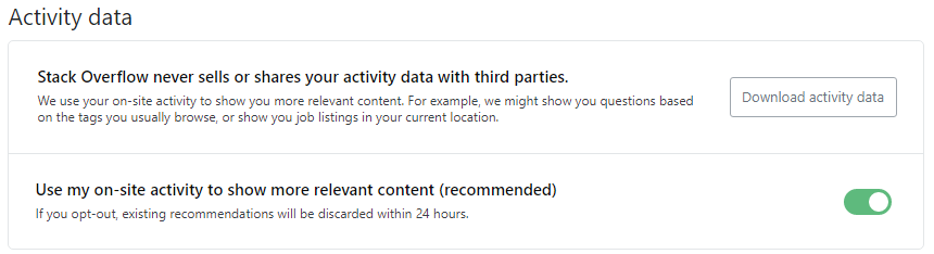 Activity Data preferences