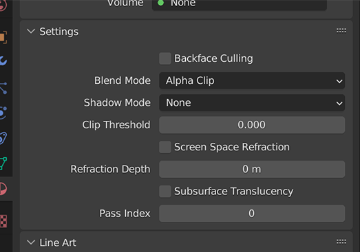 Blend mode settings set to alpha clip.