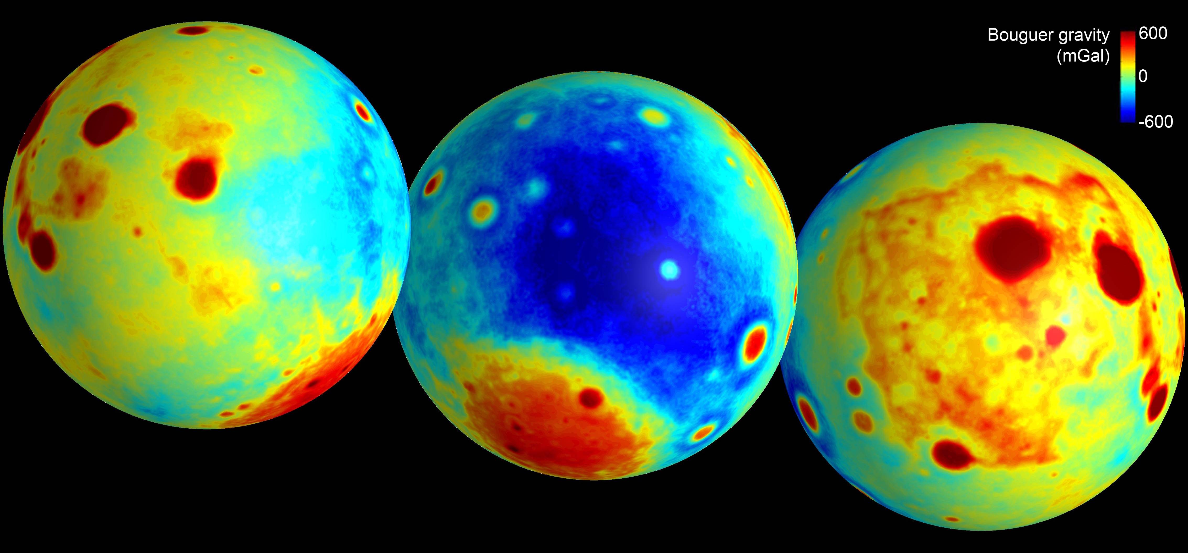 These maps of the moon show gravity anomalies measured by NASA's GRAIL mission. (Image credit: NASA/JPL-Caltech/CSM) 