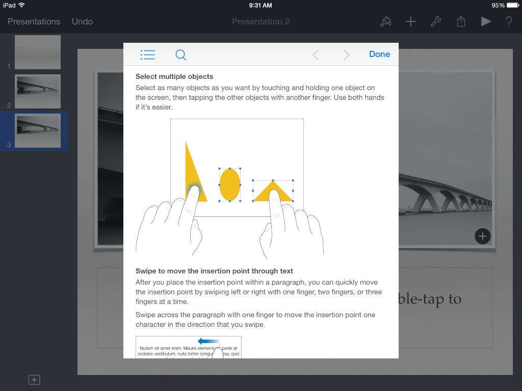 Keynote help describing how to select multiple objects