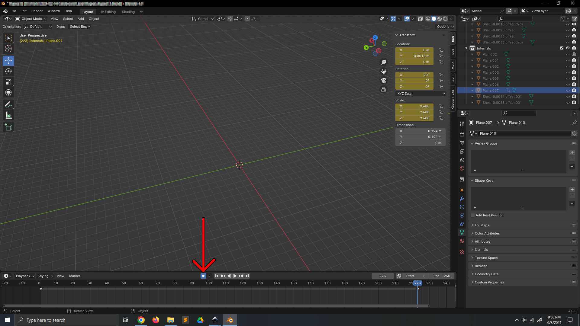 Where to click in blender