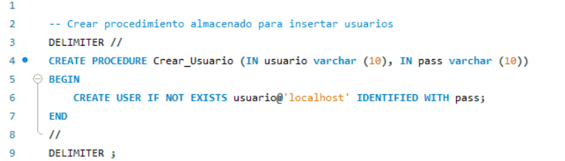 Código correspondiente a mi procedimiento almacenado