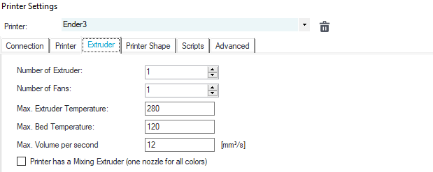 Repetier GUI: Extruder Tab