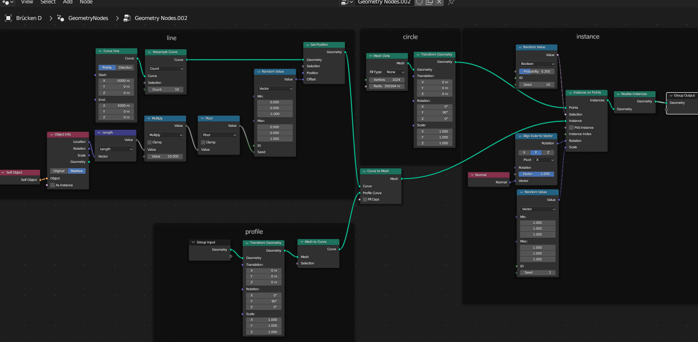 squiggle curve+profile->instance on circle->mesh