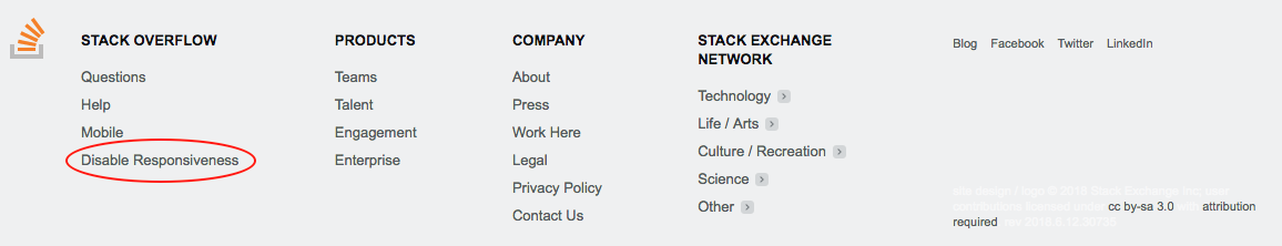 Disabling responsiveness in footer fourth link under "Stack Overflow"