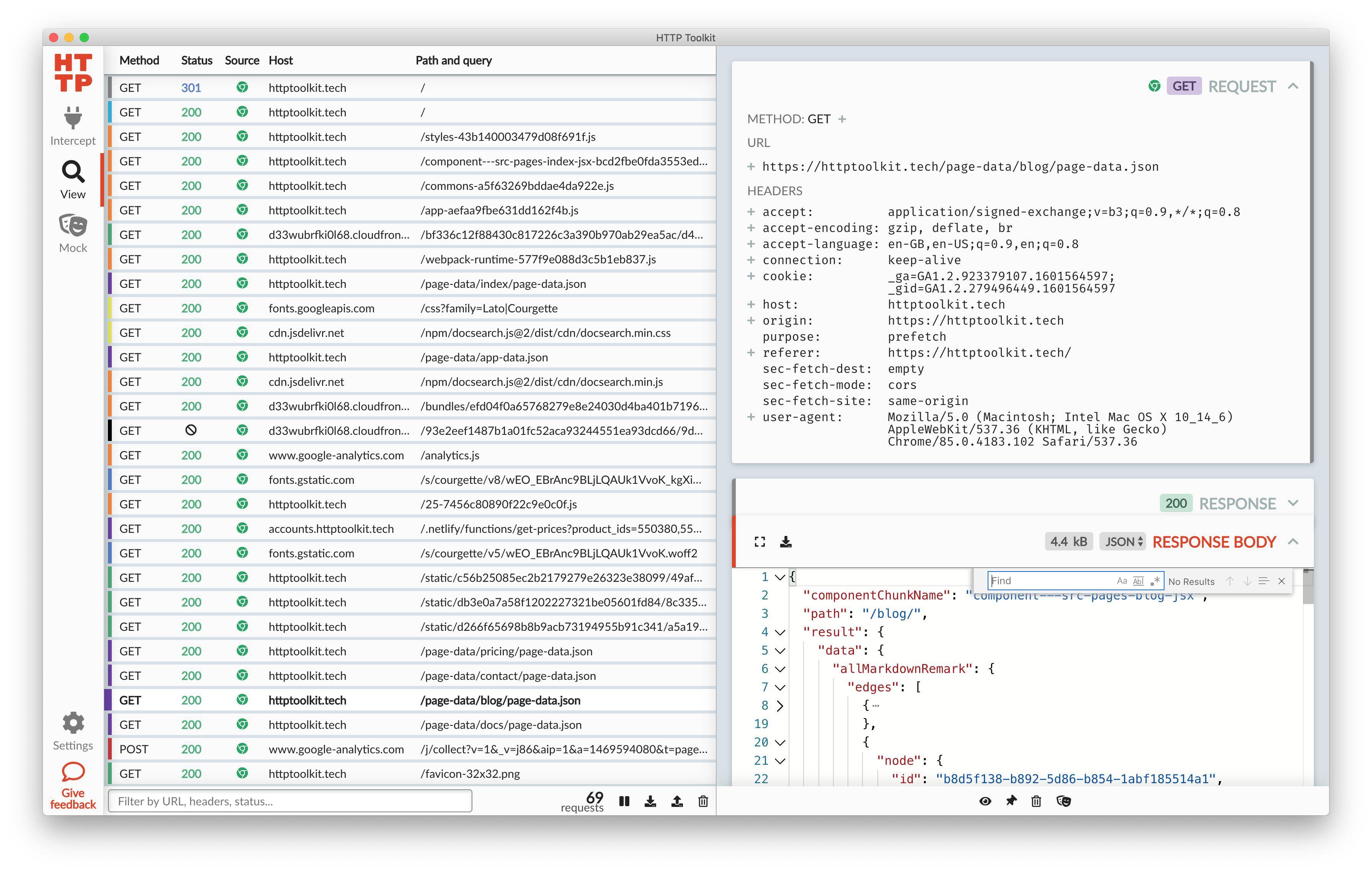 A screenshot of HTTP Toolkit in action