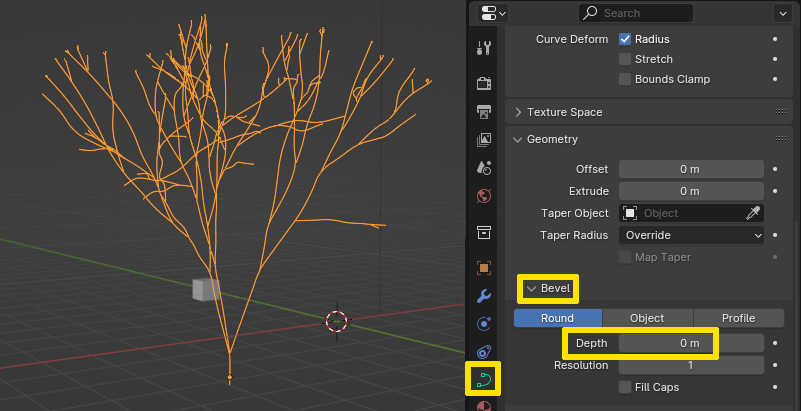 curve without bevel depth