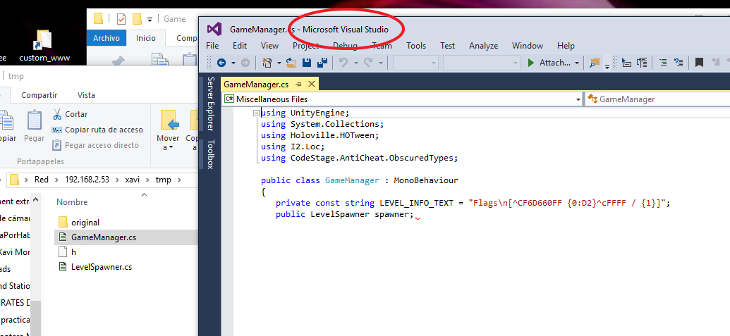 Visual Studio opens the file