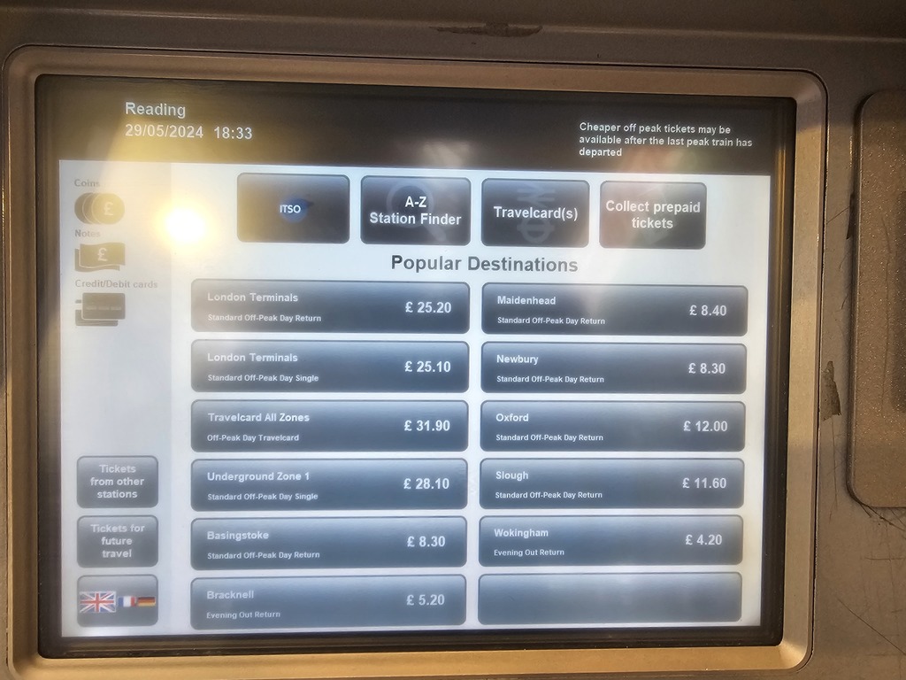 GWR ticket machine home screen