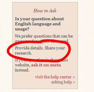 "How to ask" prompt box from the "Ask Question" page