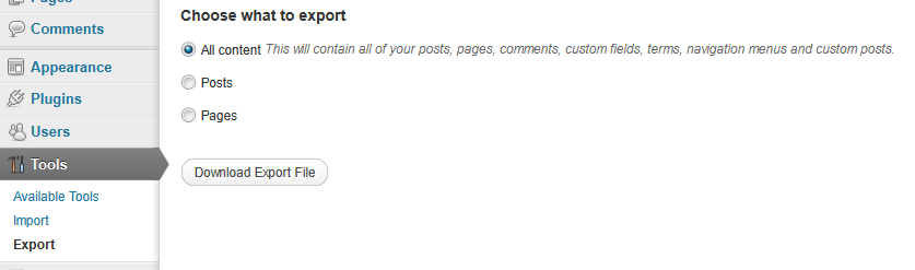 Where to Find Export in WordPress