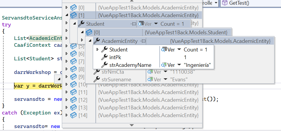 Debug entity AcademicEntity