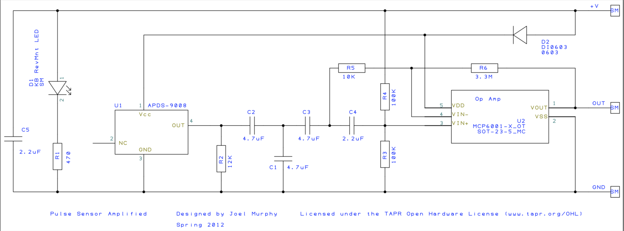 Circuit for amplifying & filtering input from a photodiode