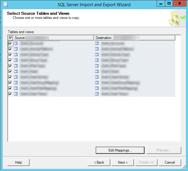 Select Source Tables and Views