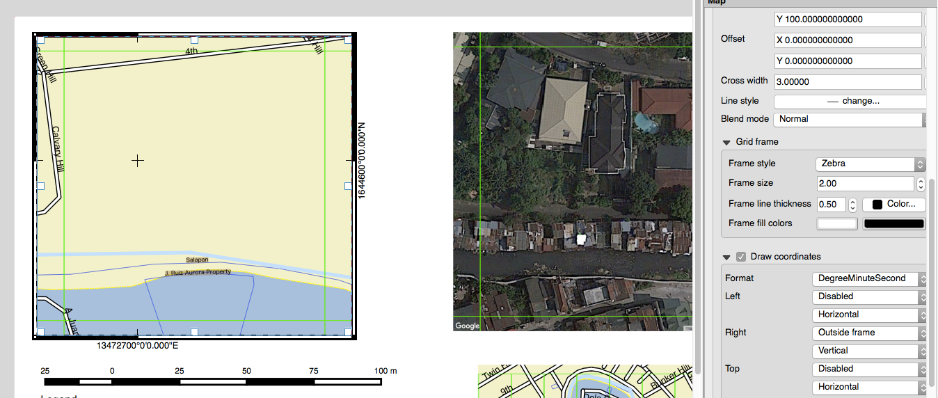 Print Composer: Left map is picking up the units of the odd coordinate numbers