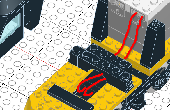 perspective view, with a sketch of the cable routing