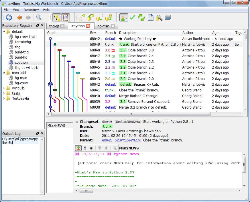  TortoiseHg revision log view