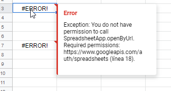 Error de google spreadsheet