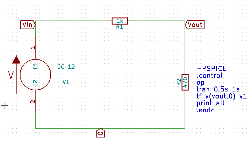 A simple voltage divider circuit. Using Global label as "ground".