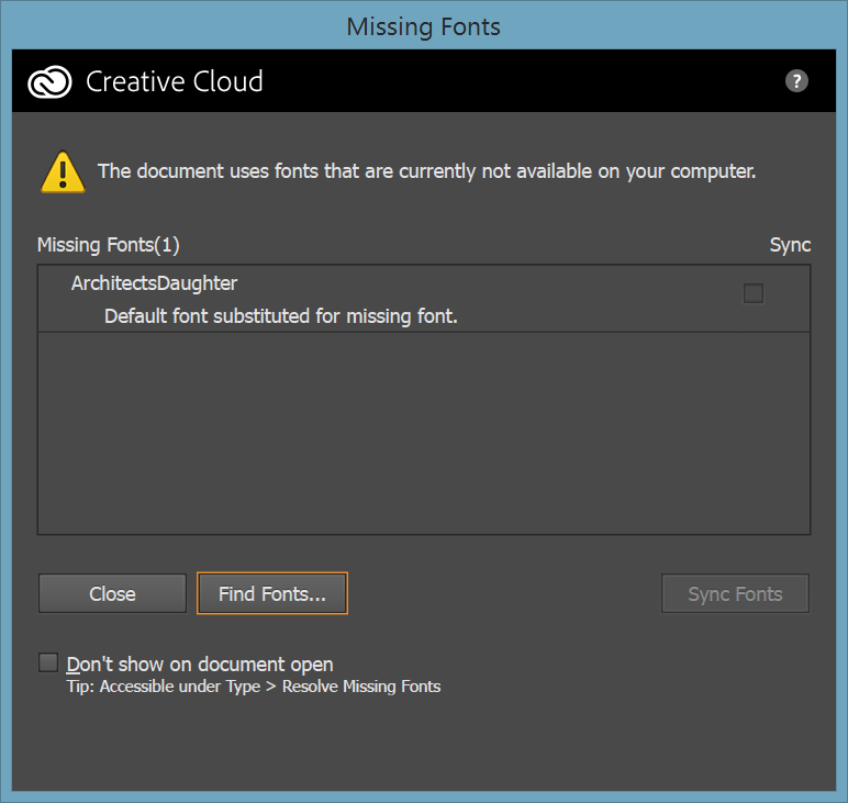 Illustrator Missing Fonts dialog