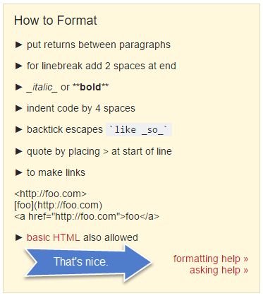 How to Format box showing asking help link.