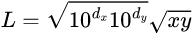 L = \sqrt{10^{d_x} 10^{d_y}} \sqrt{x y}