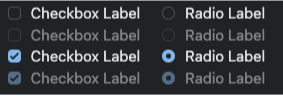 list of checkbox and radio elements in various states