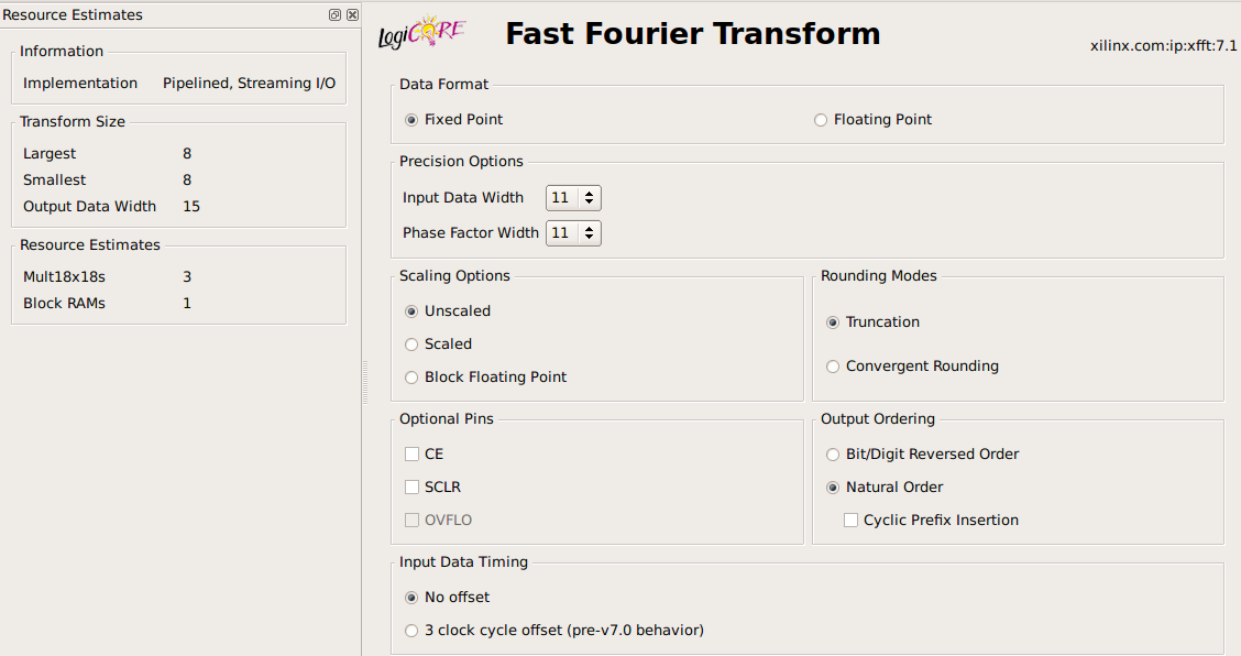 IP Core - FFT 8 - Settings page 2