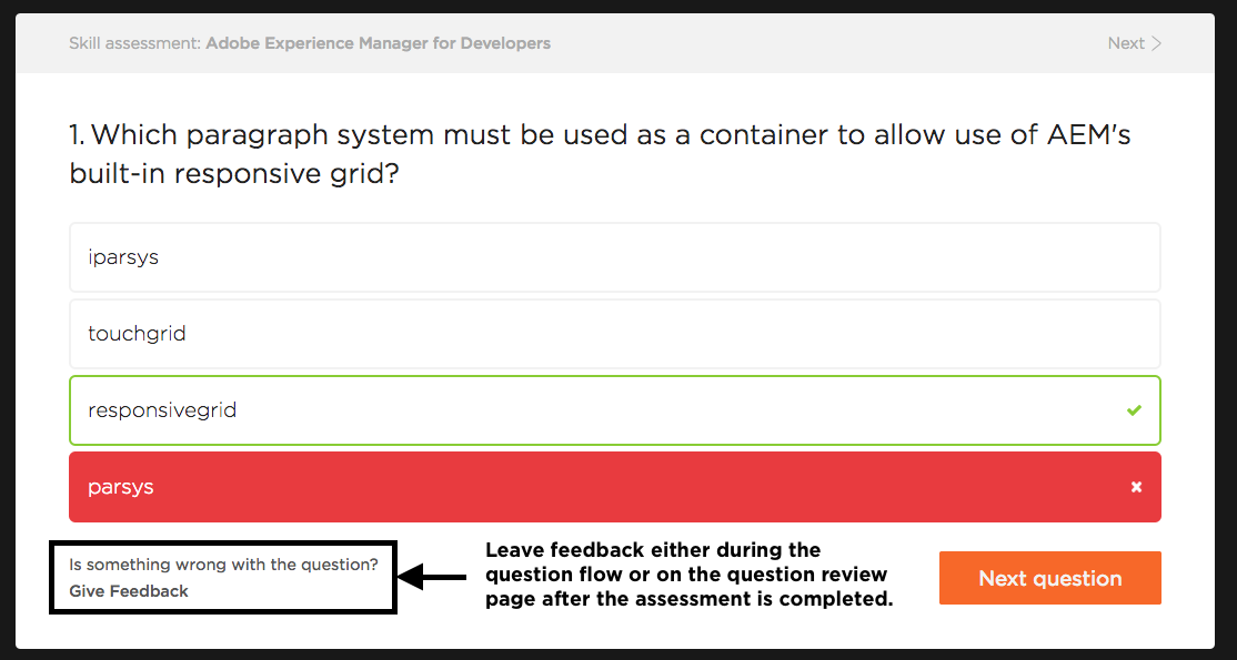 Providing feedback during the assessment flow