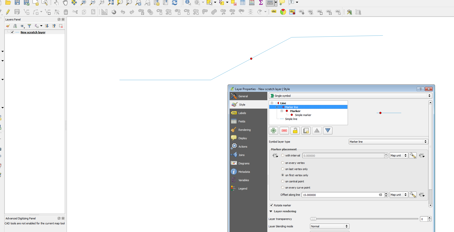 point along line using the marker line style and offset