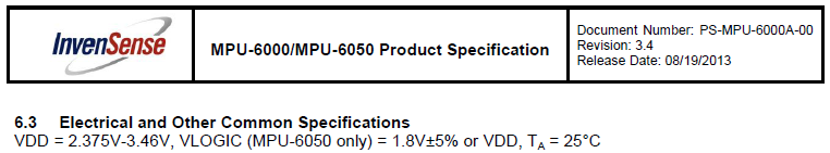 Electrical Characteristics of MPU-6050