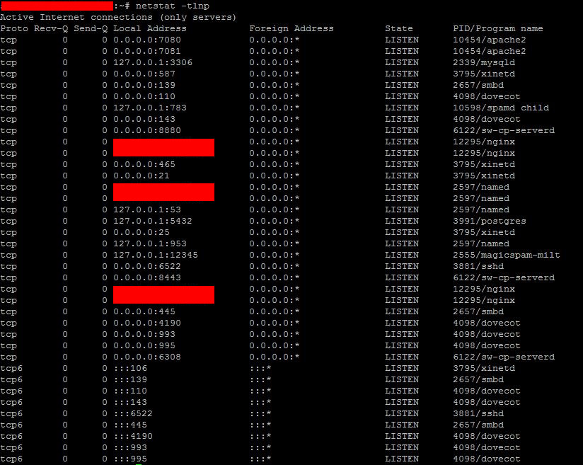 Saída do comando netstat -tlnp