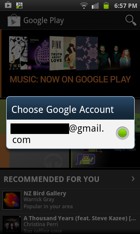 Play Store "Accounts" Dialog