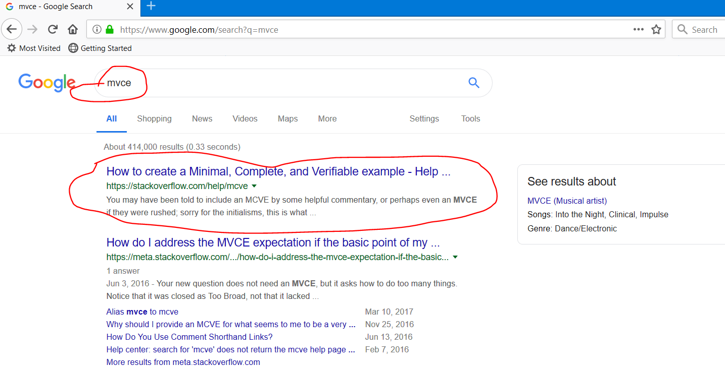 SO's MCVE page is the first result for "mvce"