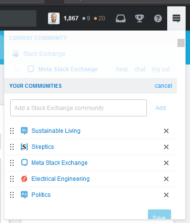 "Your Communities" list screenshot