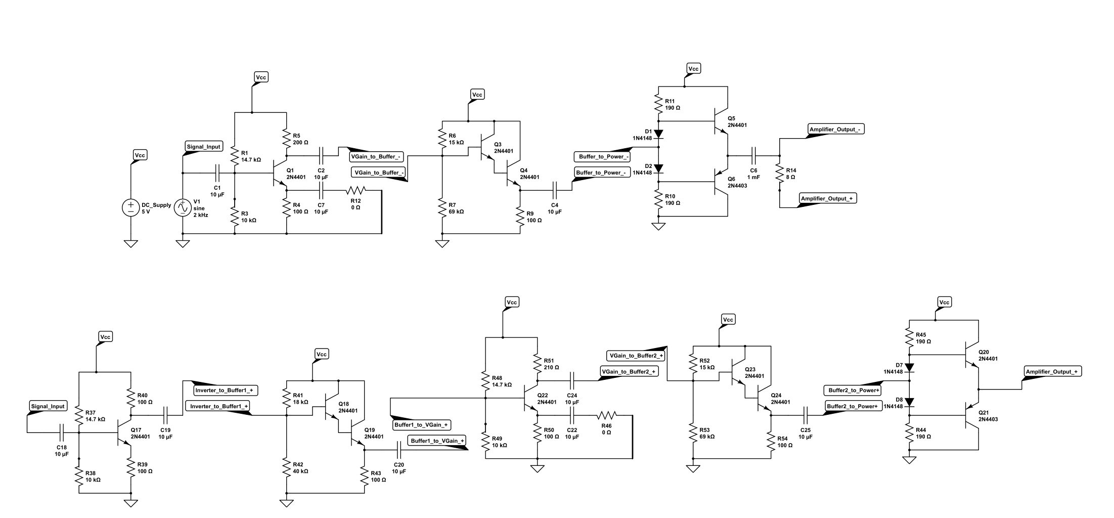 Circuit schematic of the amplifier stages