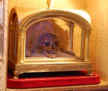 Reliquary and skull of Saint Ivo of Kermartin (St. Yves or St. Ives), (1253–1303) in Tréguier, Brittany, France