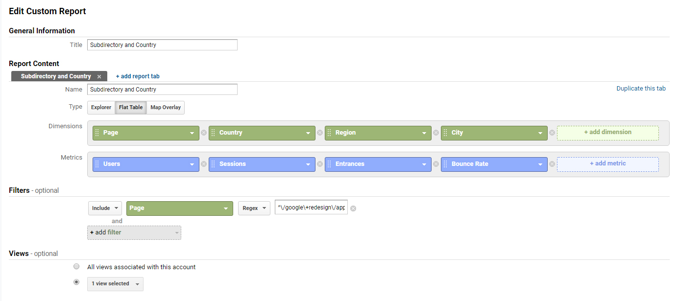 Example setup of a custom report with a report filter applied