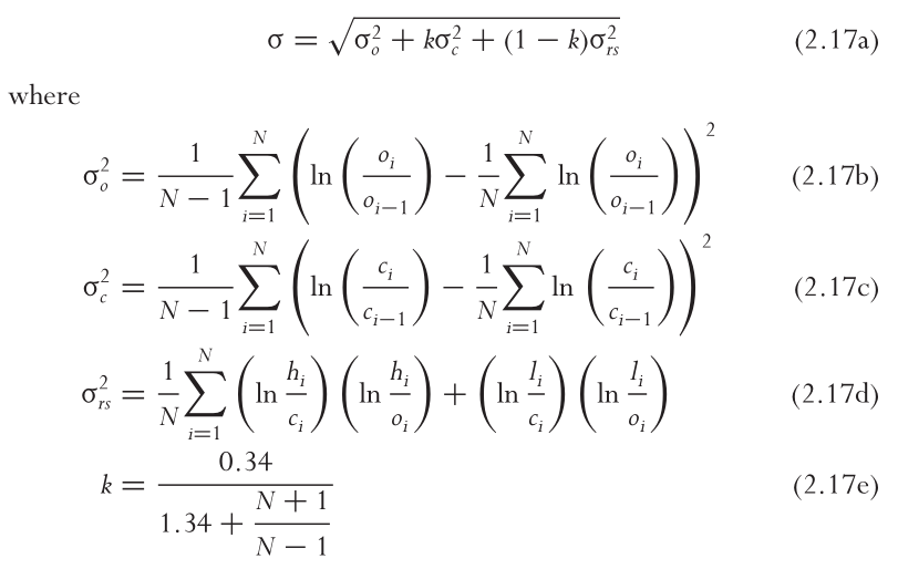 yang-zhang volatility from Sinclair's book