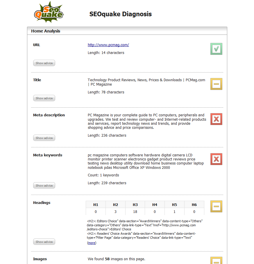 SEO Quake Diagnosis